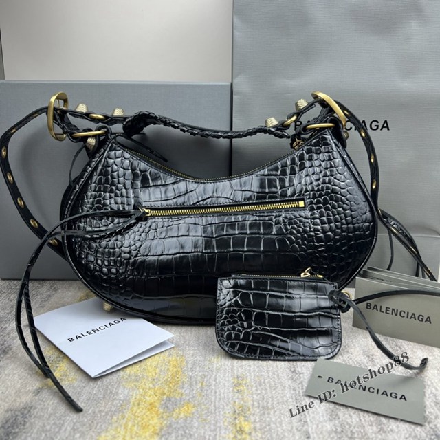 Balenciaga專櫃爆款Le Cagole半月牙腋下包餃子包 巴黎世家經典大號爆裂黑鱷金機車包 fyj1066